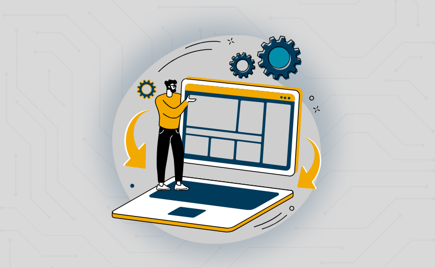 Illustration of a product manager analyzing user behavior and feedback with AI-powered Hotjar tools.