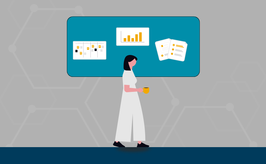 Illustration showing agile project delivery frameworks and methodologies such as Scrum and Kanban.