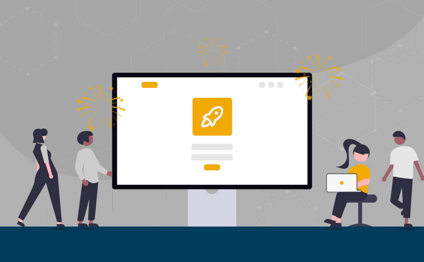 A team gathers around a large screen celebrating a product launch, showing how AI tools can support strategy and alignment across product teams.
